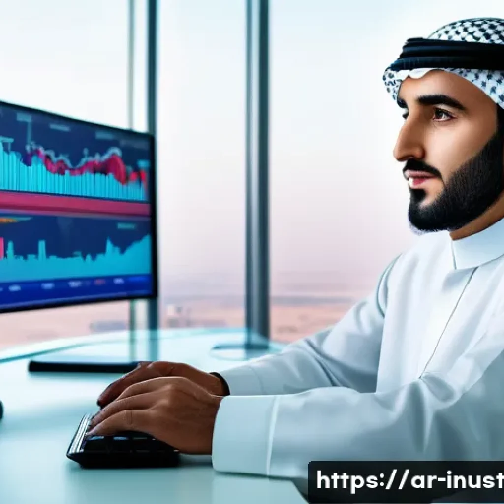 세금 감면을 위한 투자 시기 분석 - A professional Middle Eastern male investor in traditional attire (thobe and ghutra) sitting at a sl...